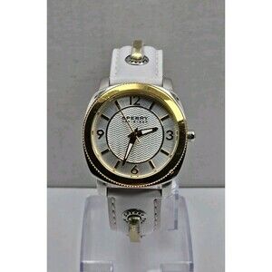 Sperry Top Sider Womens Quartz Watch Bezel White Leather Strap New Battery 5 Atm